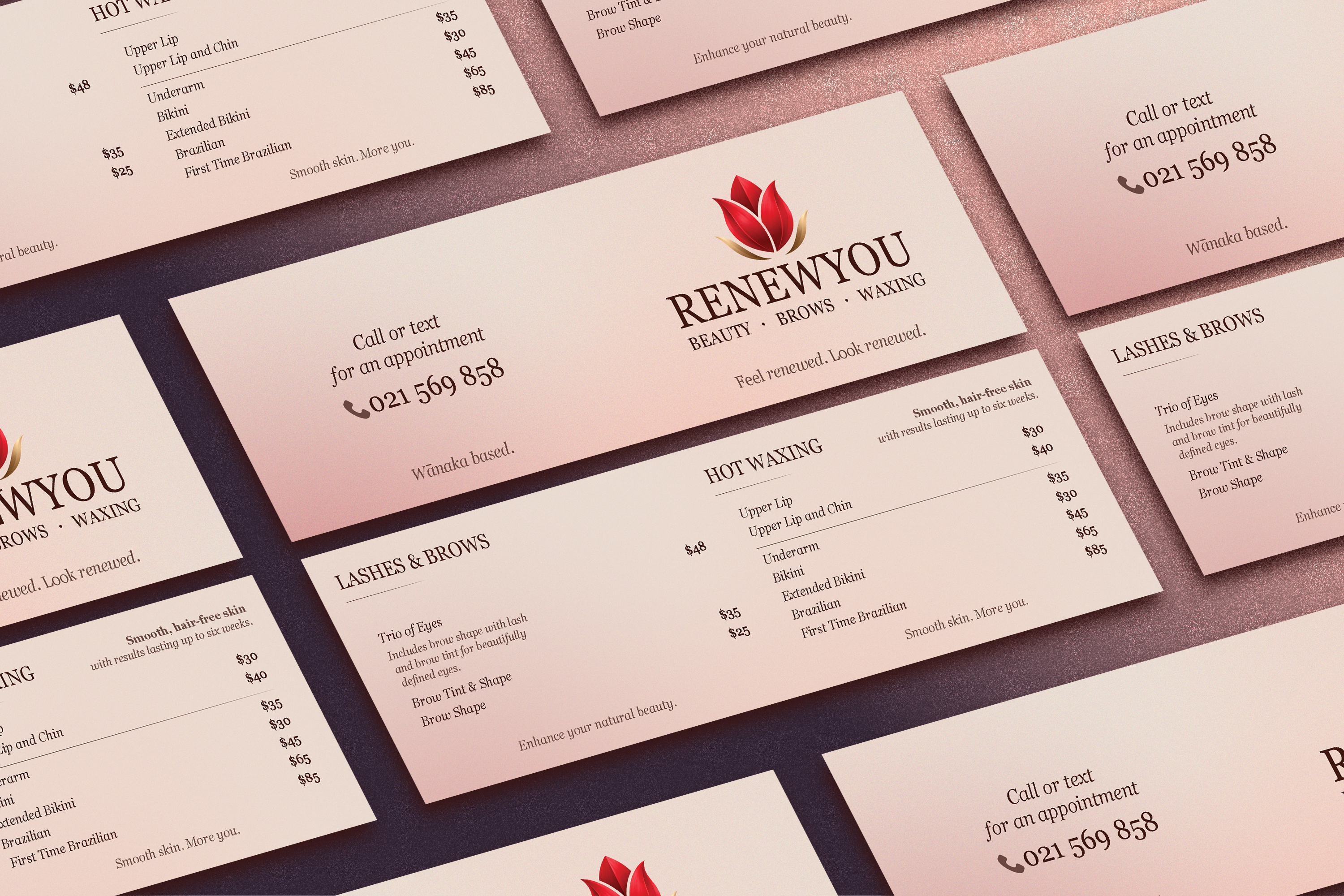 RenewYou business card mockup showing the overall design